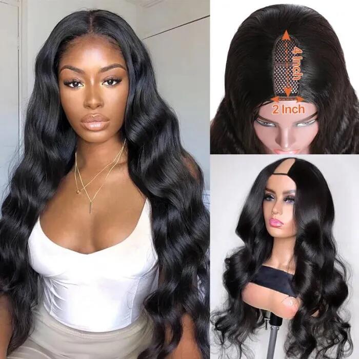 Simidola U Part Body Wave Natural Black Color Human Hair Wig