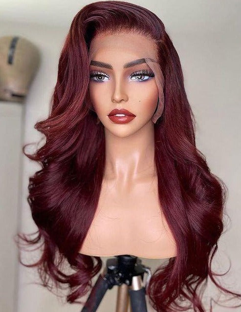 Simidola 4x4/13x4 Transparent Lace Front 99J Burgundy Red Body Wave Wig