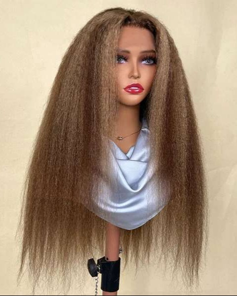 Simidola 13x4 Transparent Lace Honey Blonde Highlight Kinky Straight Lace Frontal Wig Natural Pre Plucked