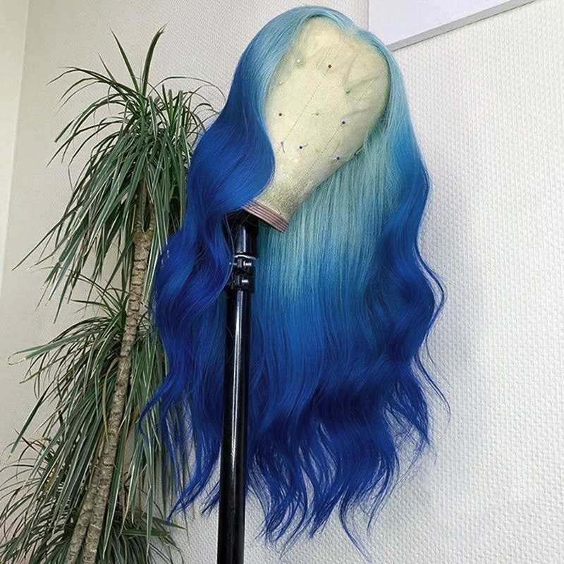 Simidola 13x4 Transparent Lace Adore Baby Blue Ombre Color Straight Front Wig