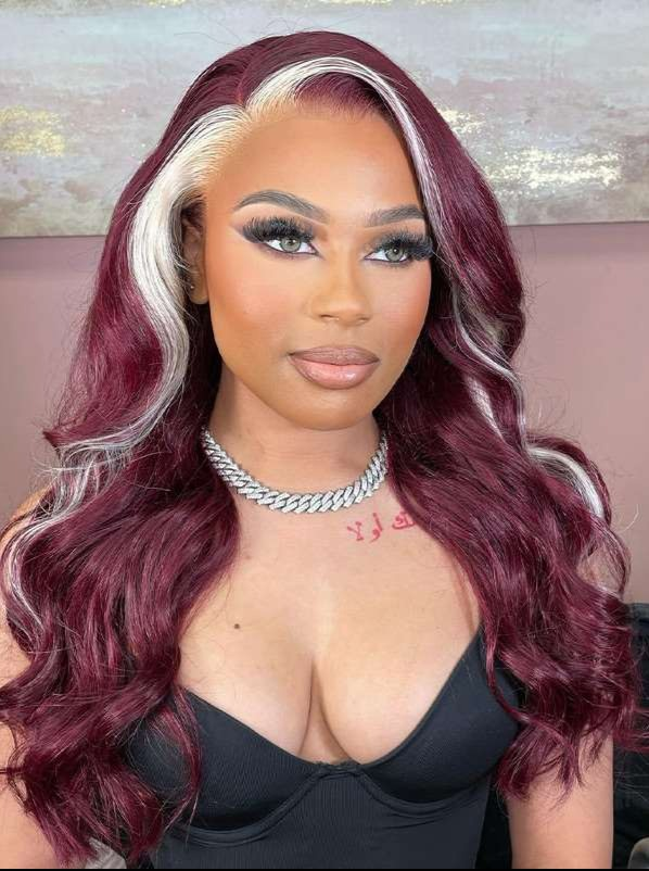 Simidola 13x4 HD Lace Red Wine & Blonde Skunk Stripe Lace Front Wig