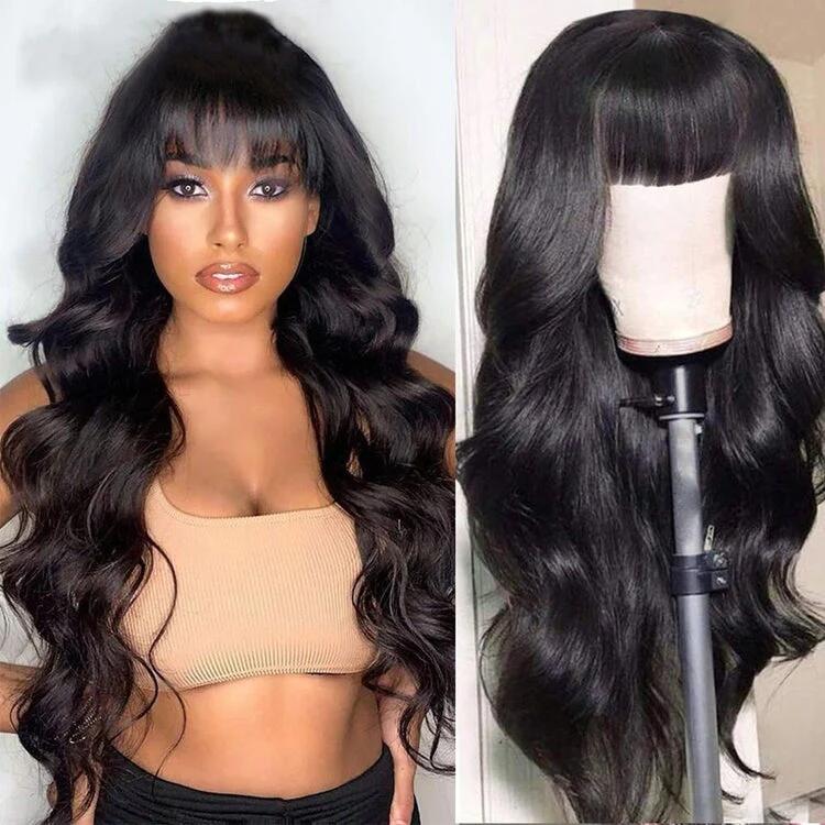 Simidola Glueless Body Wave No Lace Wig with Bangs