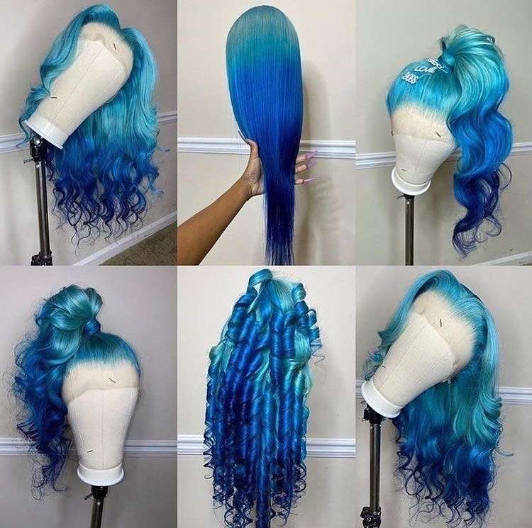 Simidola Adore Baby Blue Ombre Color Straight Front Wig Simidola